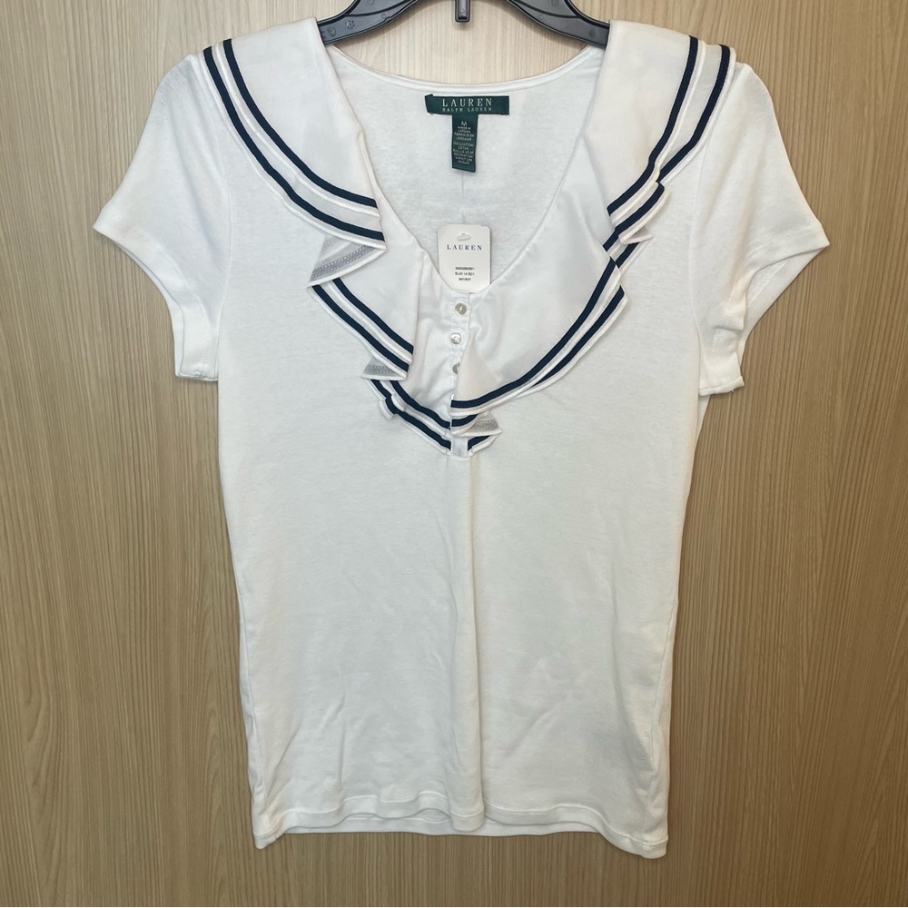 NWT Lauren Ralph Lauren women’s ruffle neck t-shirt